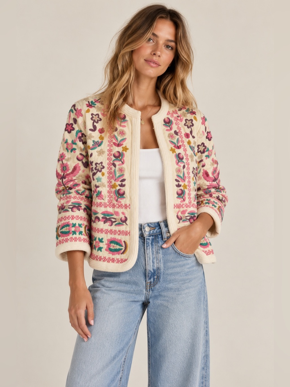 Anthropologie x Antik Batik Embroidered Floral Quilted Jacket XS 36